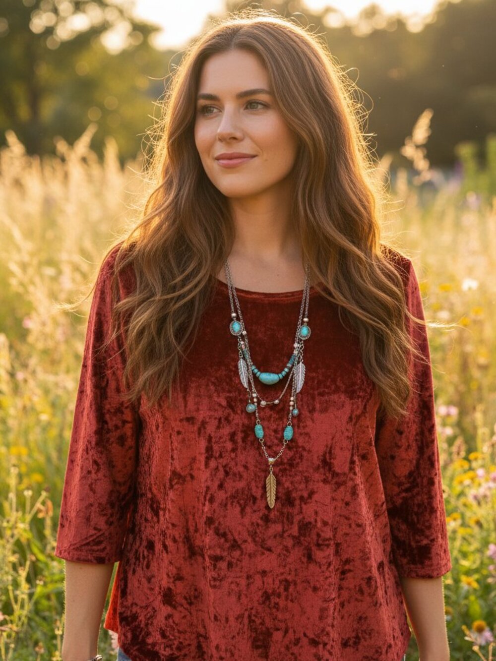 Westport XL Top Red Velvet 3/4 Sleeve Whimsigoth Witchy Festival Indie